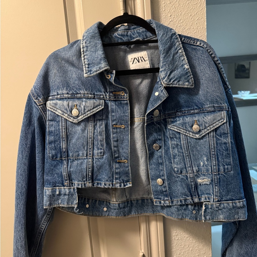 Zara Cropped Blue Jean Jacket